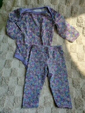Girls' Purple Floral Long-Sleeve Outfit Set